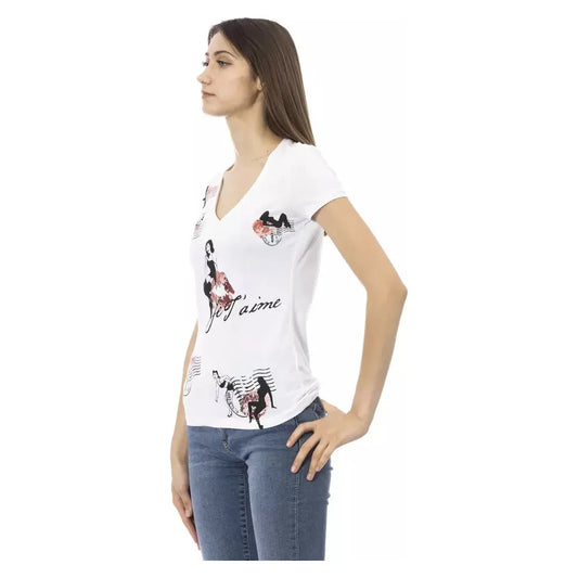 Trussardi Action White Cotton Women's V-Neck Top Trussardi Action