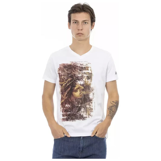 Trussardi Action White Cotton Men V-Neck T-Shirt Trussardi Action