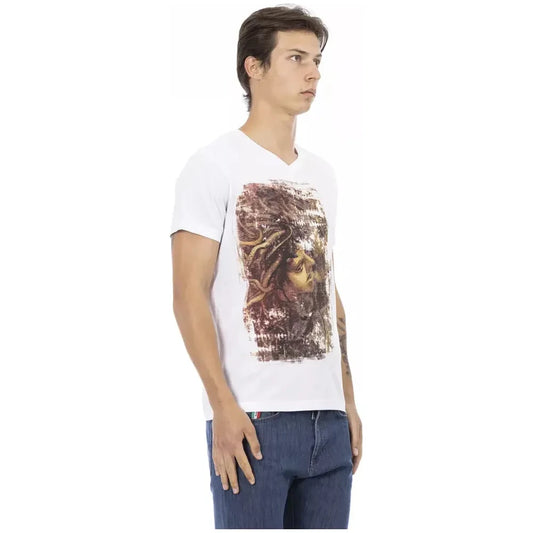 Trussardi Action White Cotton Men V-Neck T-Shirt Trussardi Action