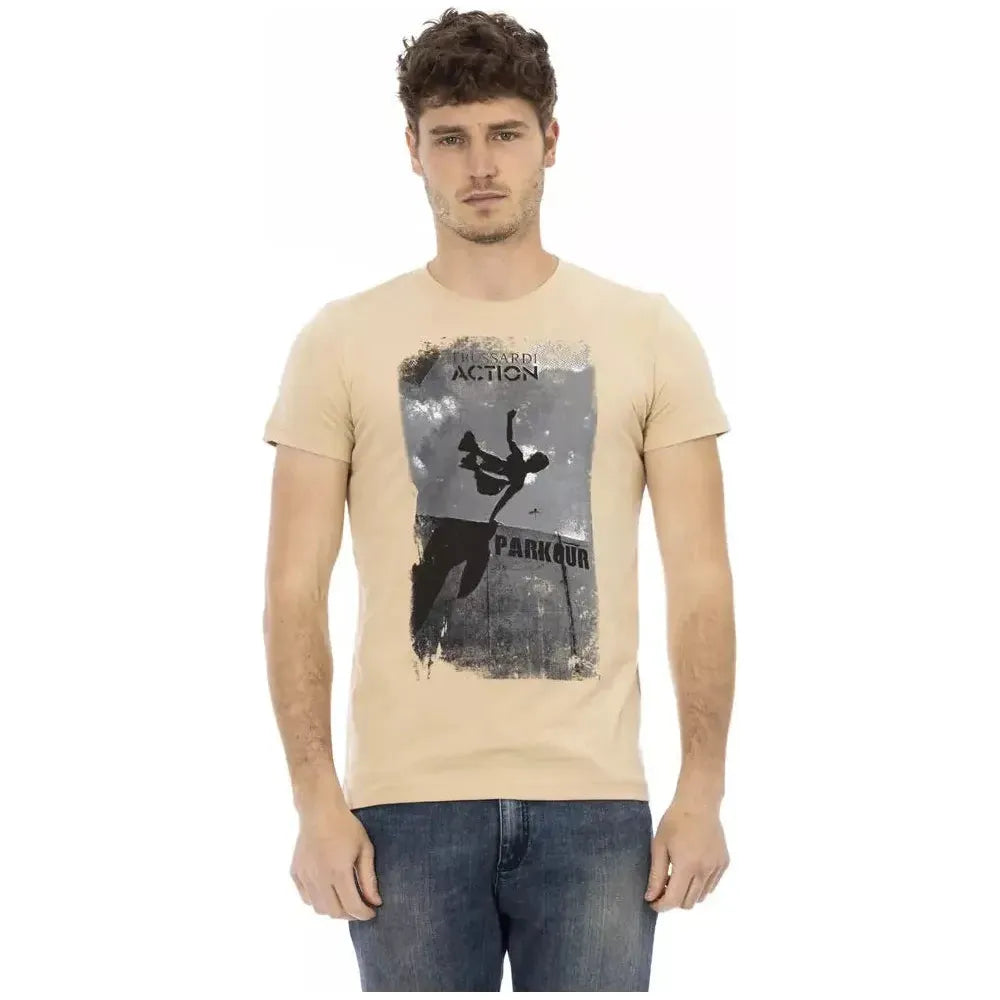 Trussardi Action Beige Cotton Men T-Shirt