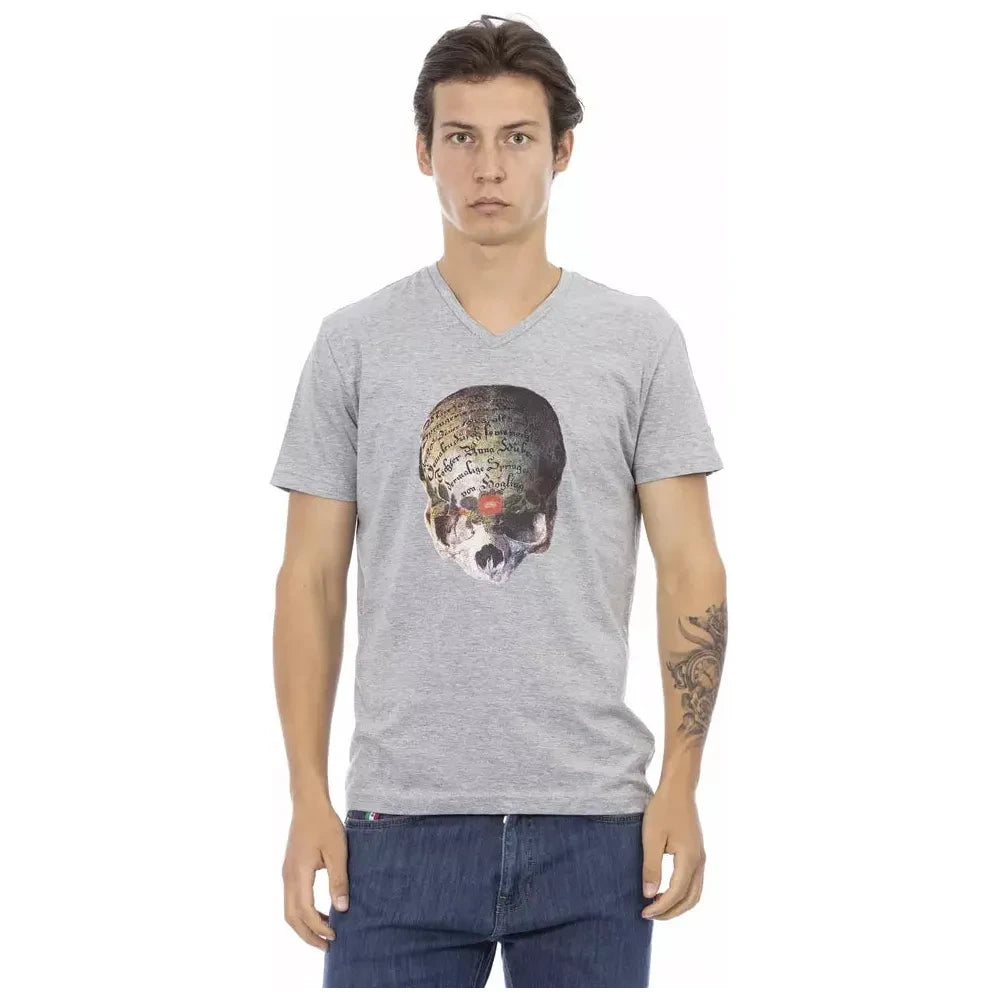 Trussardi Action Gray Cotton Men V-Neck T-Shirt Trussardi Action