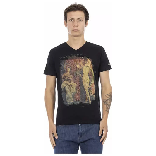 Trussardi Action Black Cotton Men V-Neck T-Shirt Trussardi Action