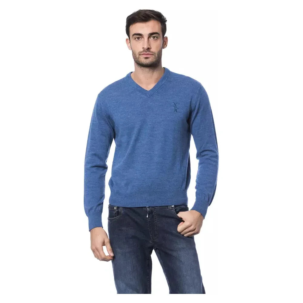 Billionaire Italian Couture Blue Merino Wool Men Sweater Billionaire Italian Couture