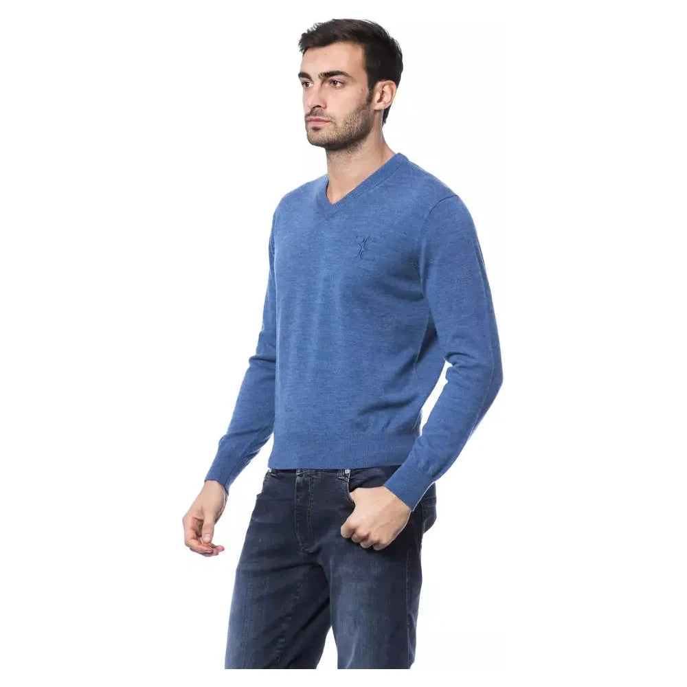 Billionaire Italian Couture Blue Merino Wool Men Sweater Billionaire Italian Couture