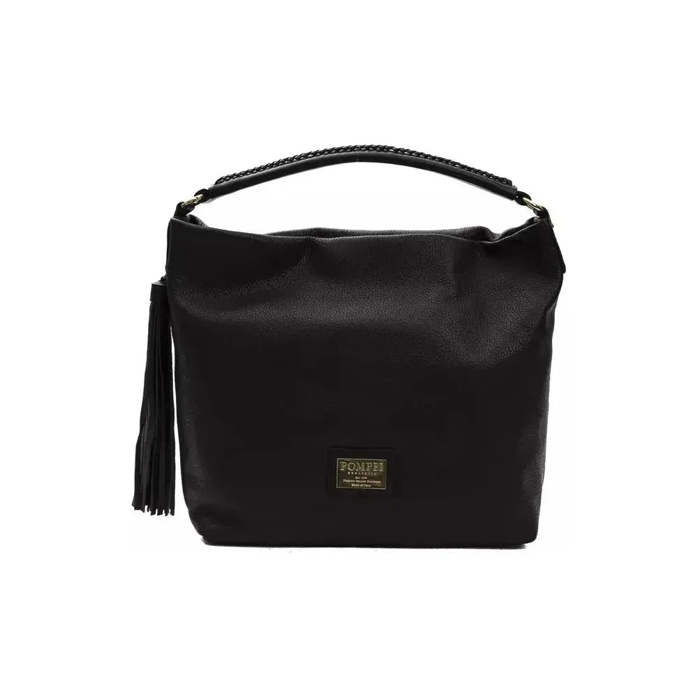 Pompei Donatella Black Leather Women Shoulder Bag Pompei Donatella