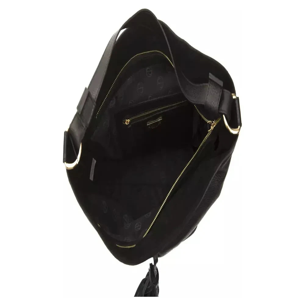 Pompei Donatella Black Leather Women Shoulder Bag Pompei Donatella