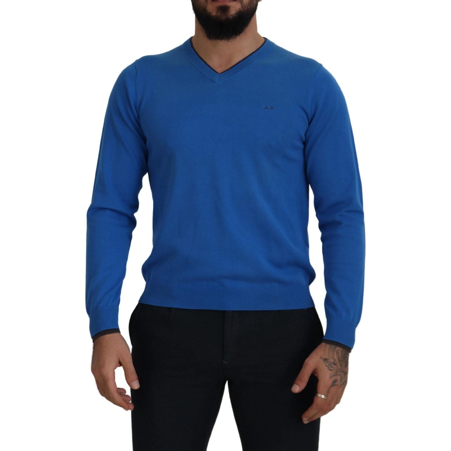 Sun68 Chic Blue Cotton Pullover Sweater