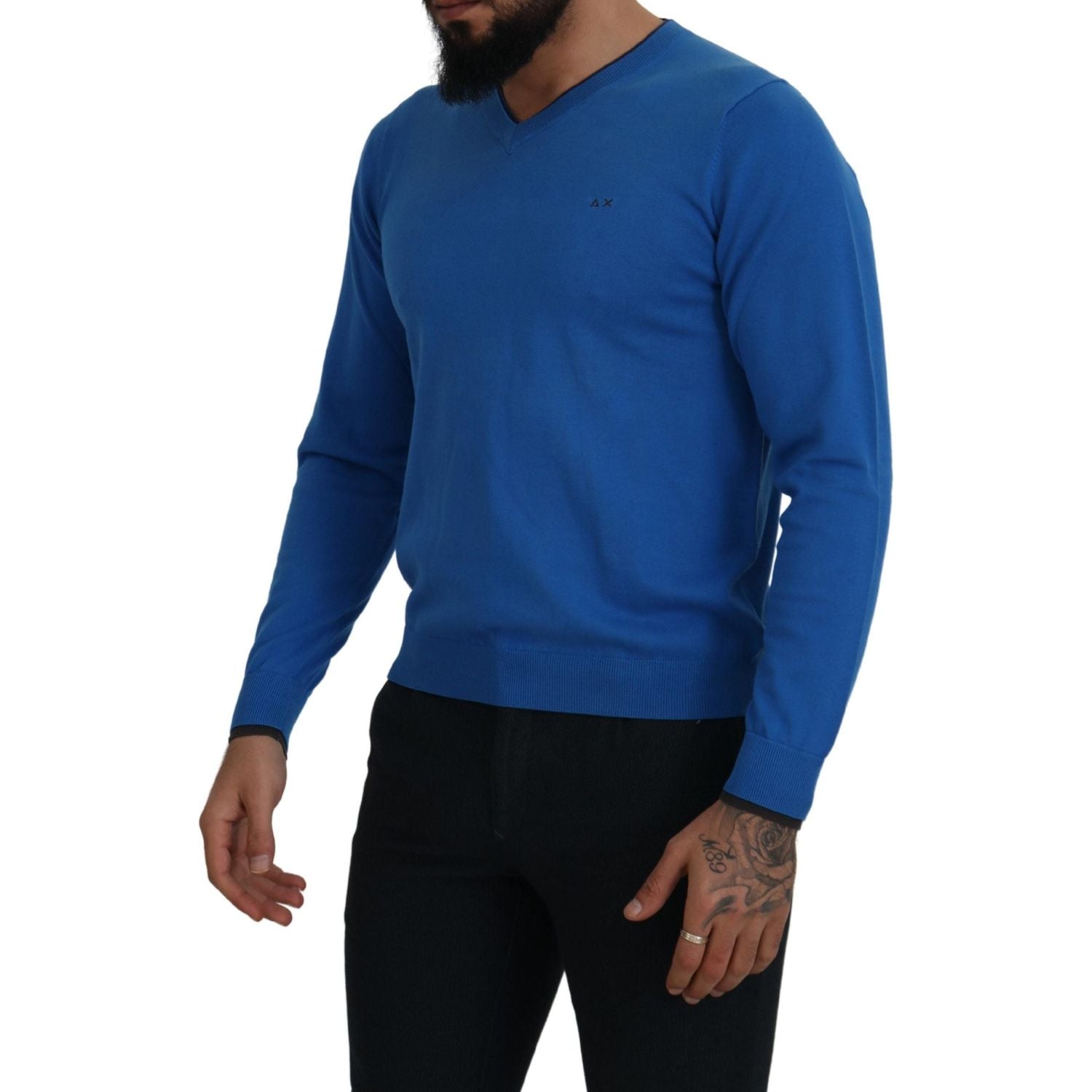 Sun68 Chic Blue Cotton Pullover Sweater