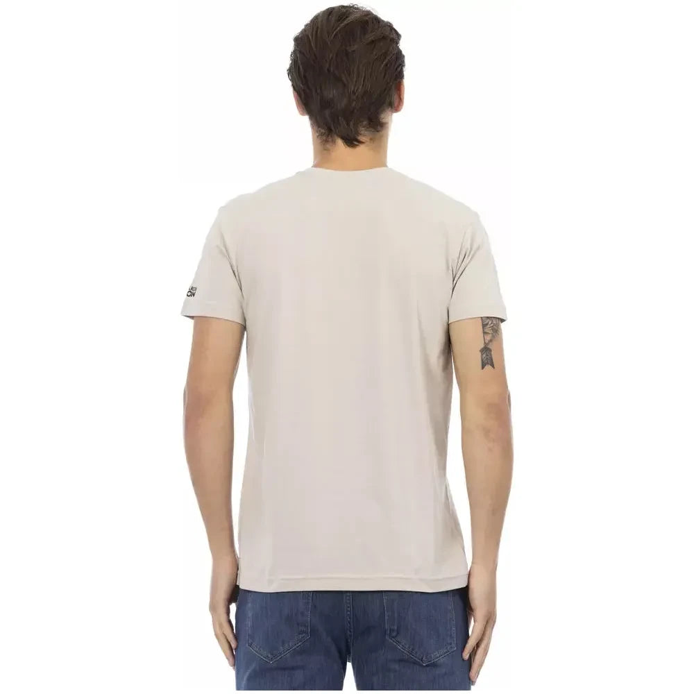 Trussardi Action Beige Cotton Men V-Neck T-Shirt Trussardi Action