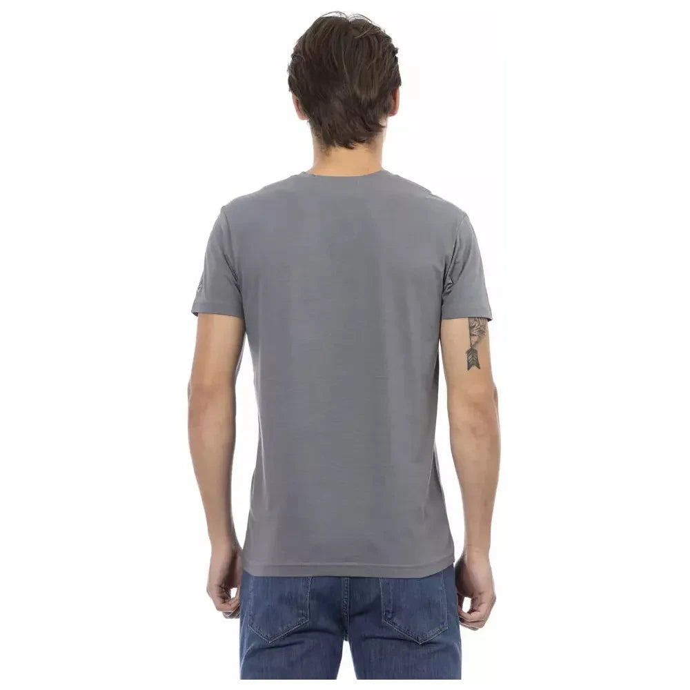 Trussardi Action Gray Cotton Men V-Neck T-Shirt Trussardi Action