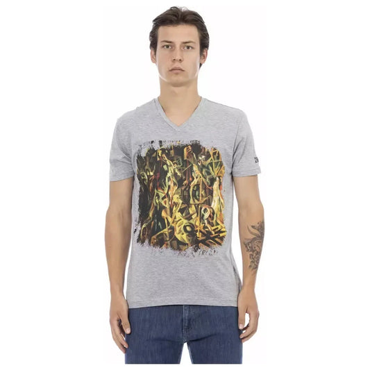 Trussardi Action Gray Cotton Men V-Neck T-Shirt Trussardi Action