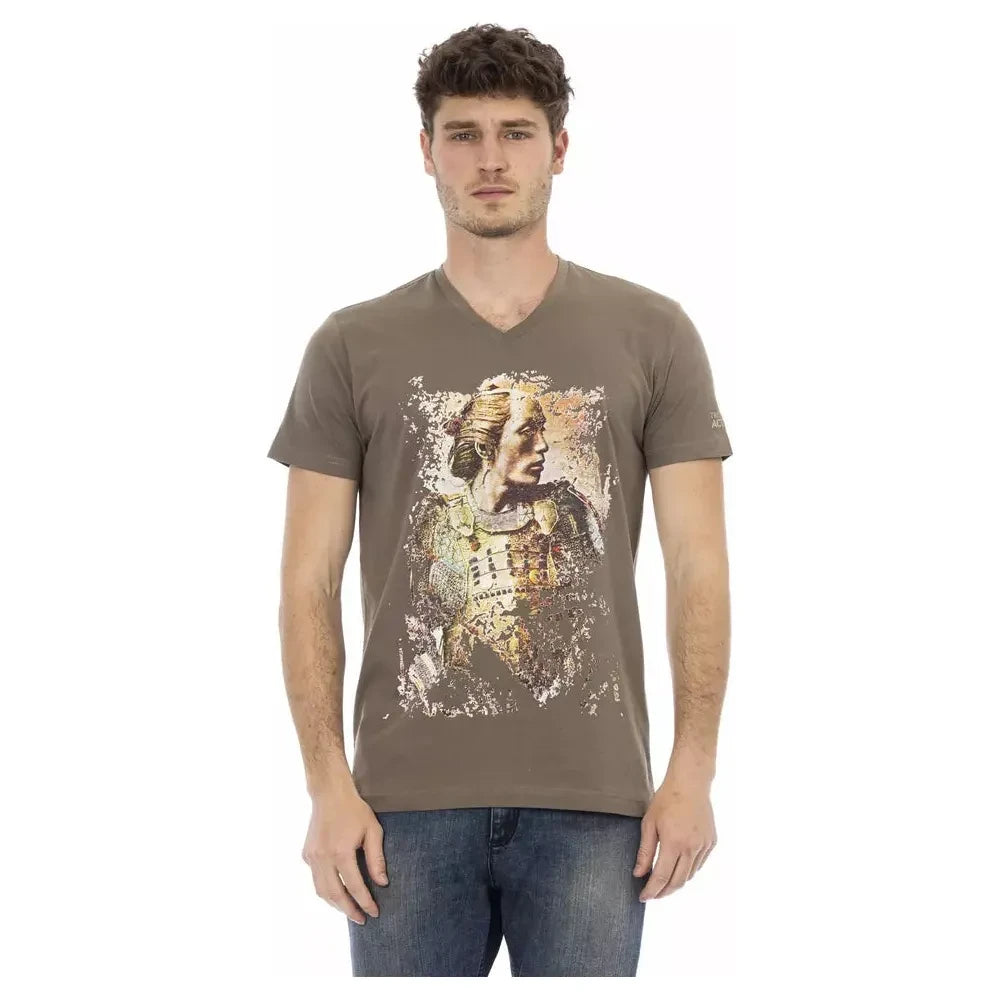 Trussardi Action Brown Cotton Men V-Neck T-Shirt Trussardi Action