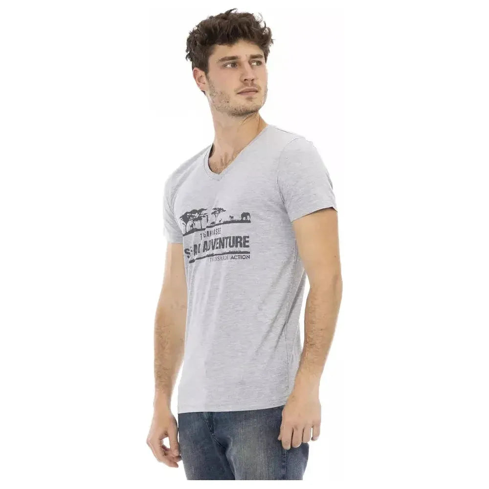 Trussardi Action Gray Cotton Men V-Neck T-Shirt