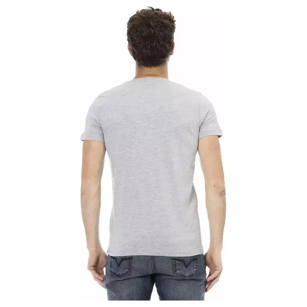 Trussardi Action Gray Cotton Men V-Neck T-Shirt