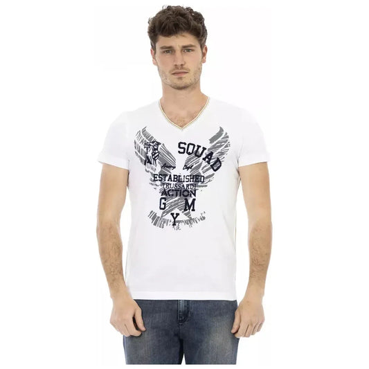 Trussardi Action White Cotton Men's V-Neck T-Shirt Trussardi Action