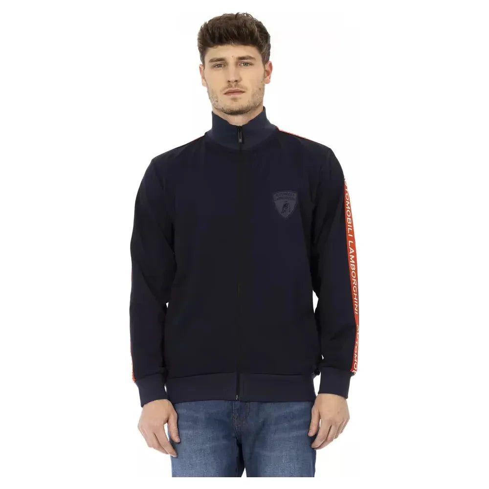 Automobili Lamborghini Blue Polyester Men Sweater with Zip and Side Pockets Automobili Lamborghini