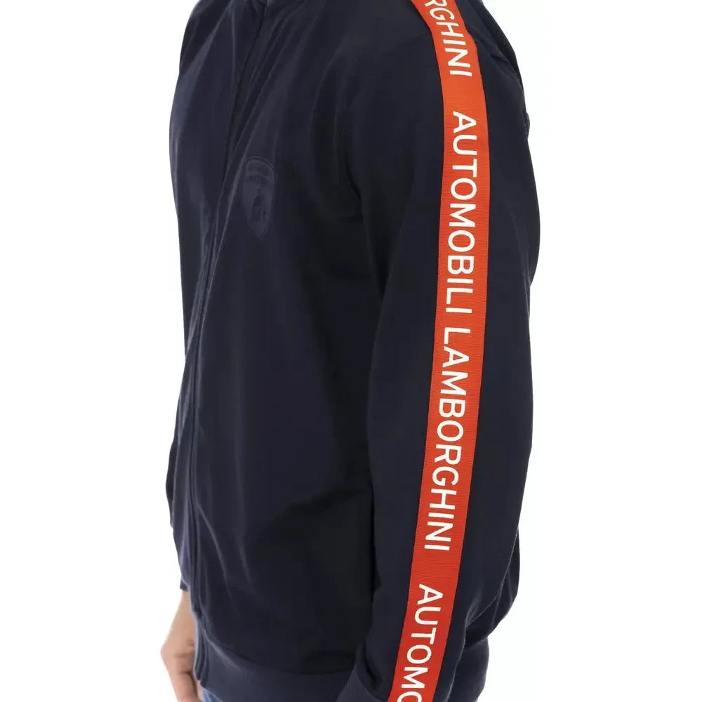 Automobili Lamborghini Blue Polyester Men Sweater with Zip and Side Pockets Automobili Lamborghini