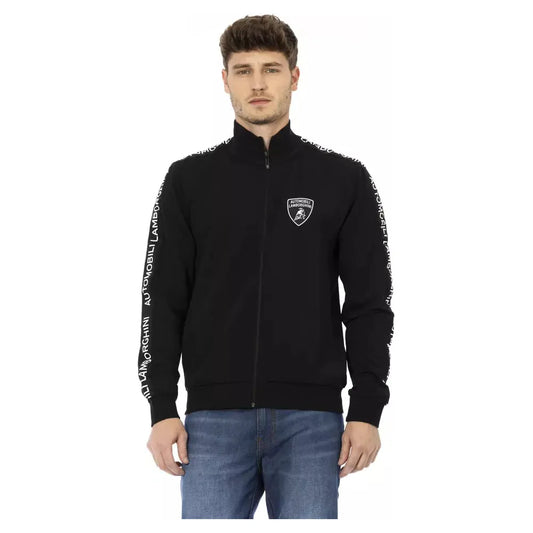 Automobili Lamborghini Black Polyester Men Sweater with Side Pockets Automobili Lamborghini