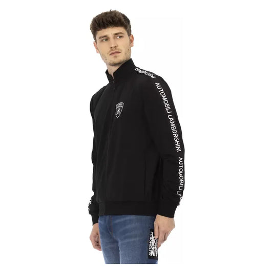 Automobili Lamborghini Black Polyester Men Sweater with Side Pockets Automobili Lamborghini