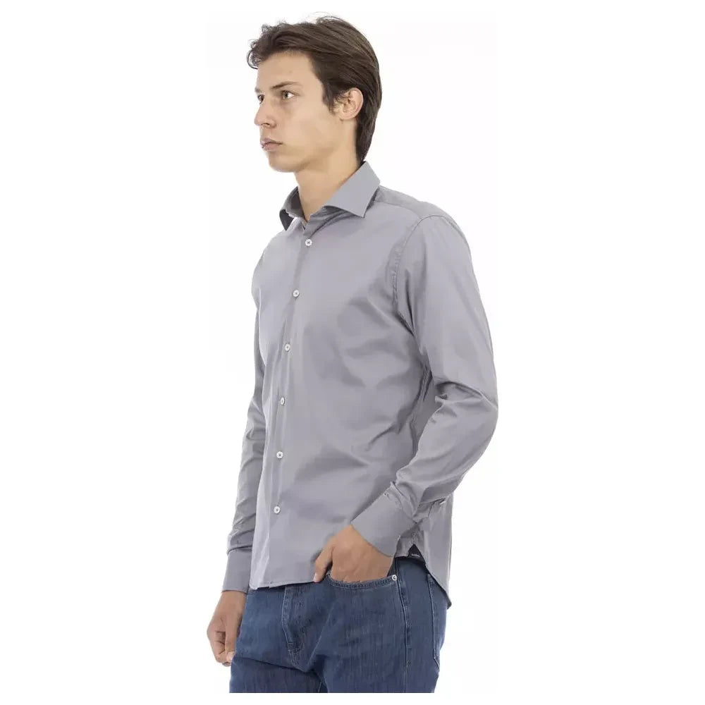 Baldinini Trend Gray Cotton Men Shirt Baldinini Trend