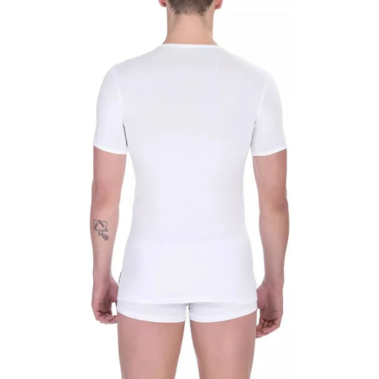 Bikkembergs White Cotton Men's V-Neck T-Shirt Bikkembergs