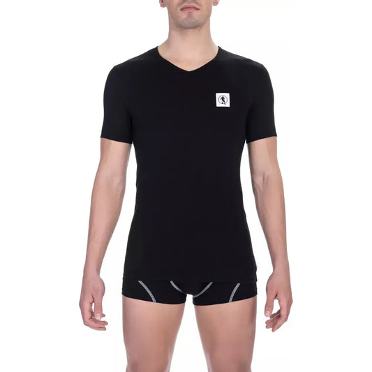 Bikkembergs Black Cotton Men V-Neck T-Shirt Bikkembergs