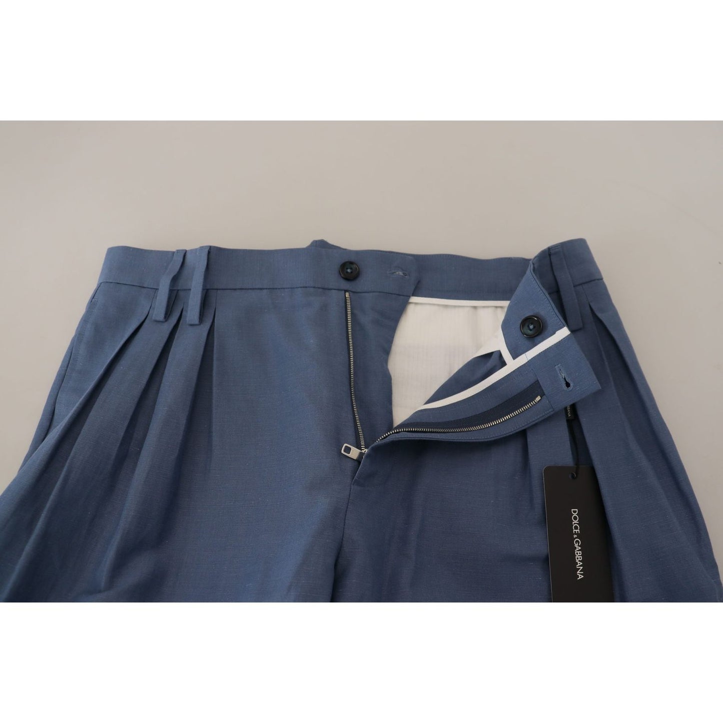 Dolce & Gabbana Elegant Blue Linen-Cotton Blend Trousers Dolce & Gabbana