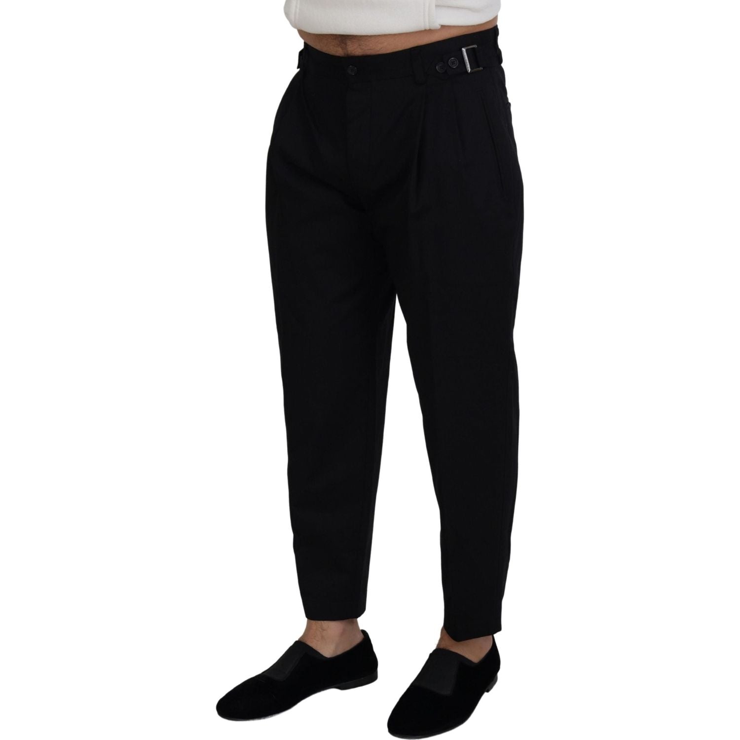 Dolce & Gabbana Sleek Black Italian Designer Pants with Side Buckle