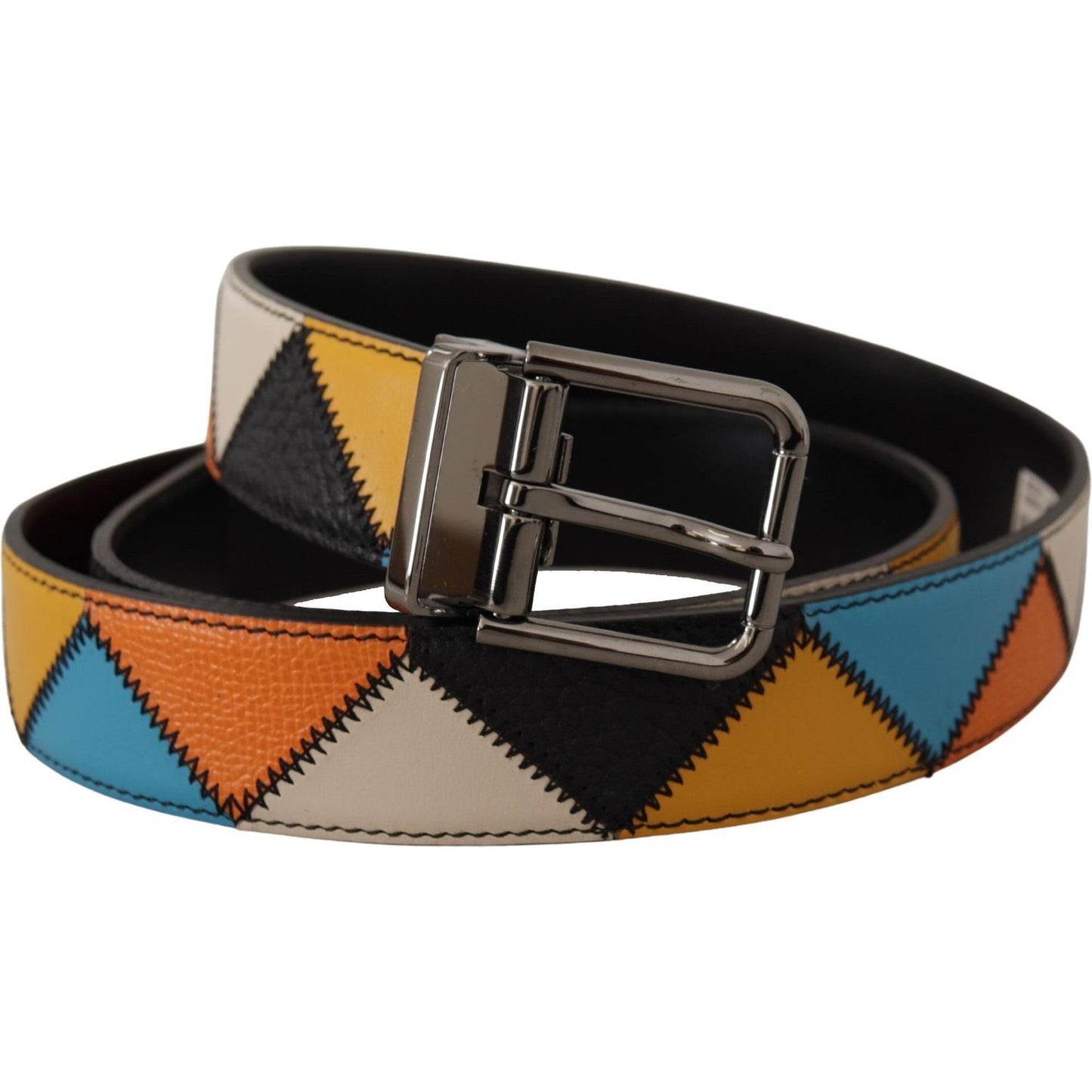 Dolce & Gabbana Multicolor Leather Belt with Silver Buckle Dolce & Gabbana