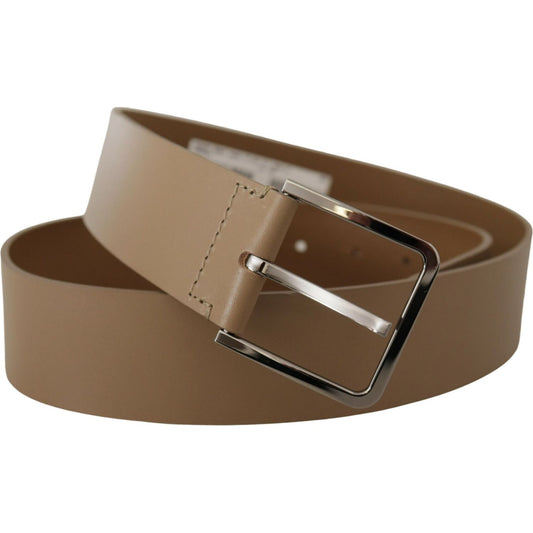 Dolce & Gabbana Beige Leather Statement Belt with Silver Buckle Dolce & Gabbana