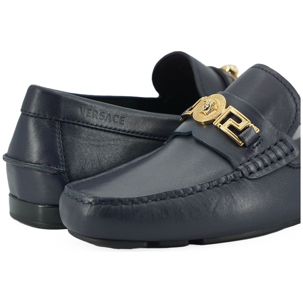 Versace Elegant Navy Blue Calf Leather Loafers Versace