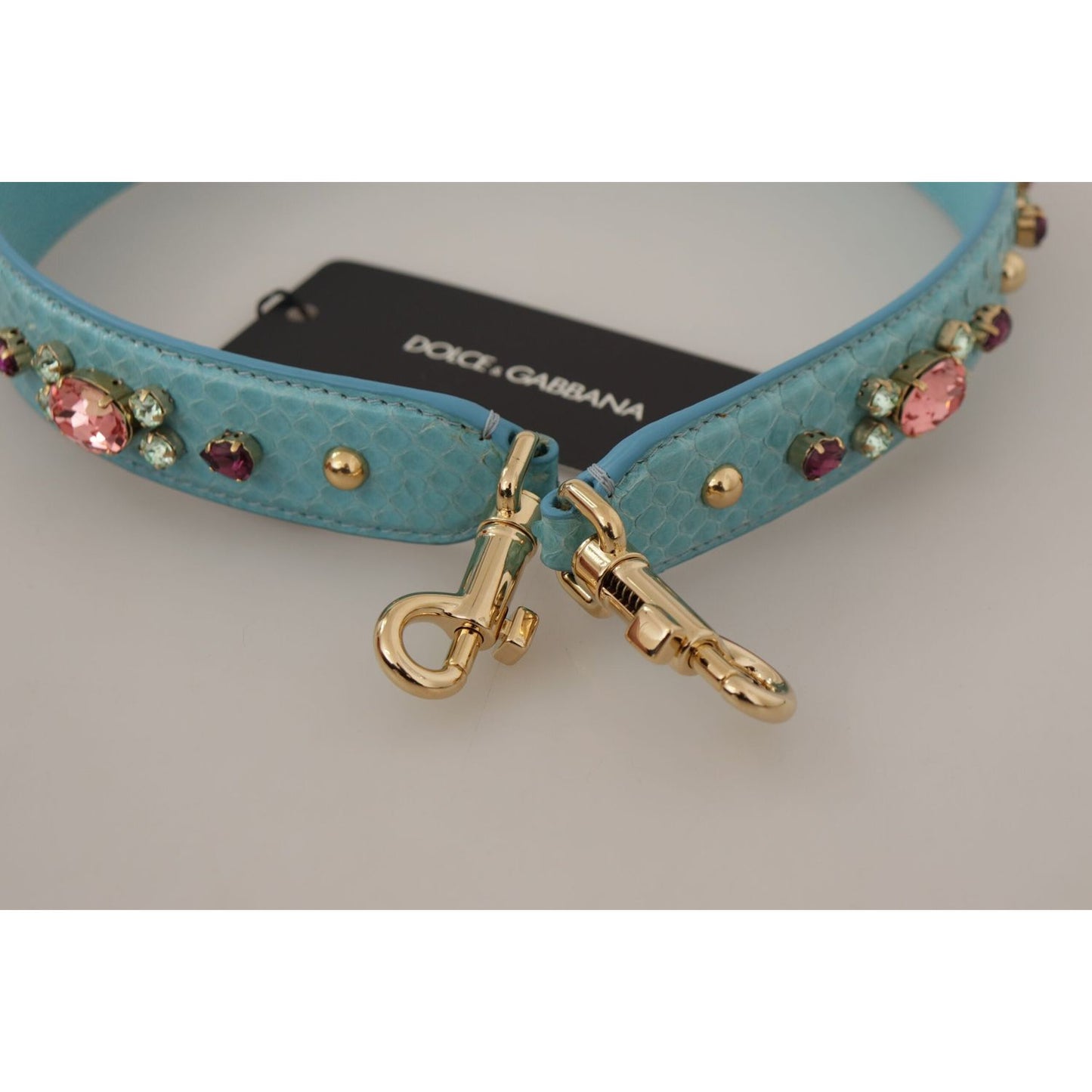 Dolce & Gabbana Elegant Blue Leather Bag Strap with Gold Accents Dolce & Gabbana