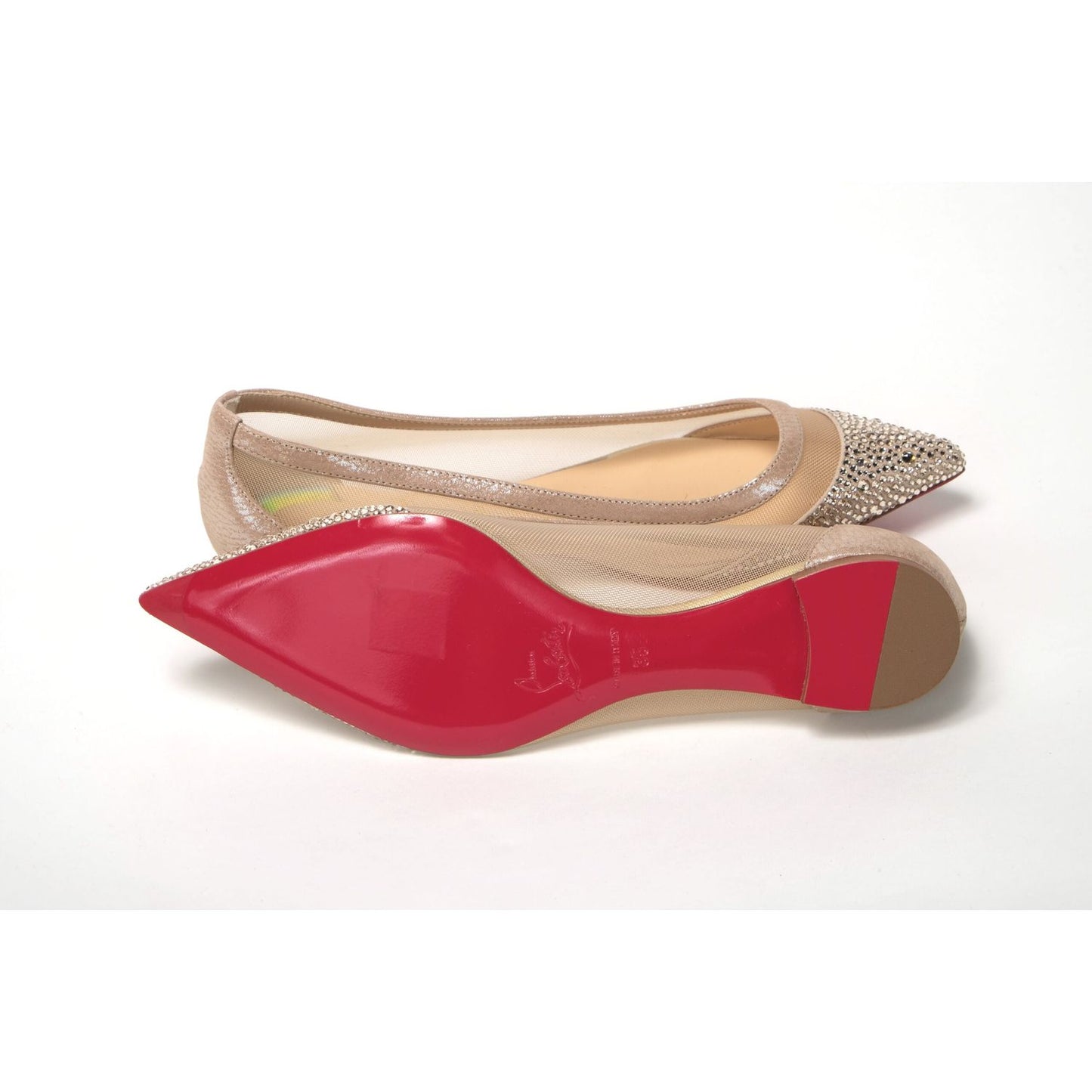 Christian Louboutin Silver Flat Point Toe Crystals Shoe Christian Louboutin