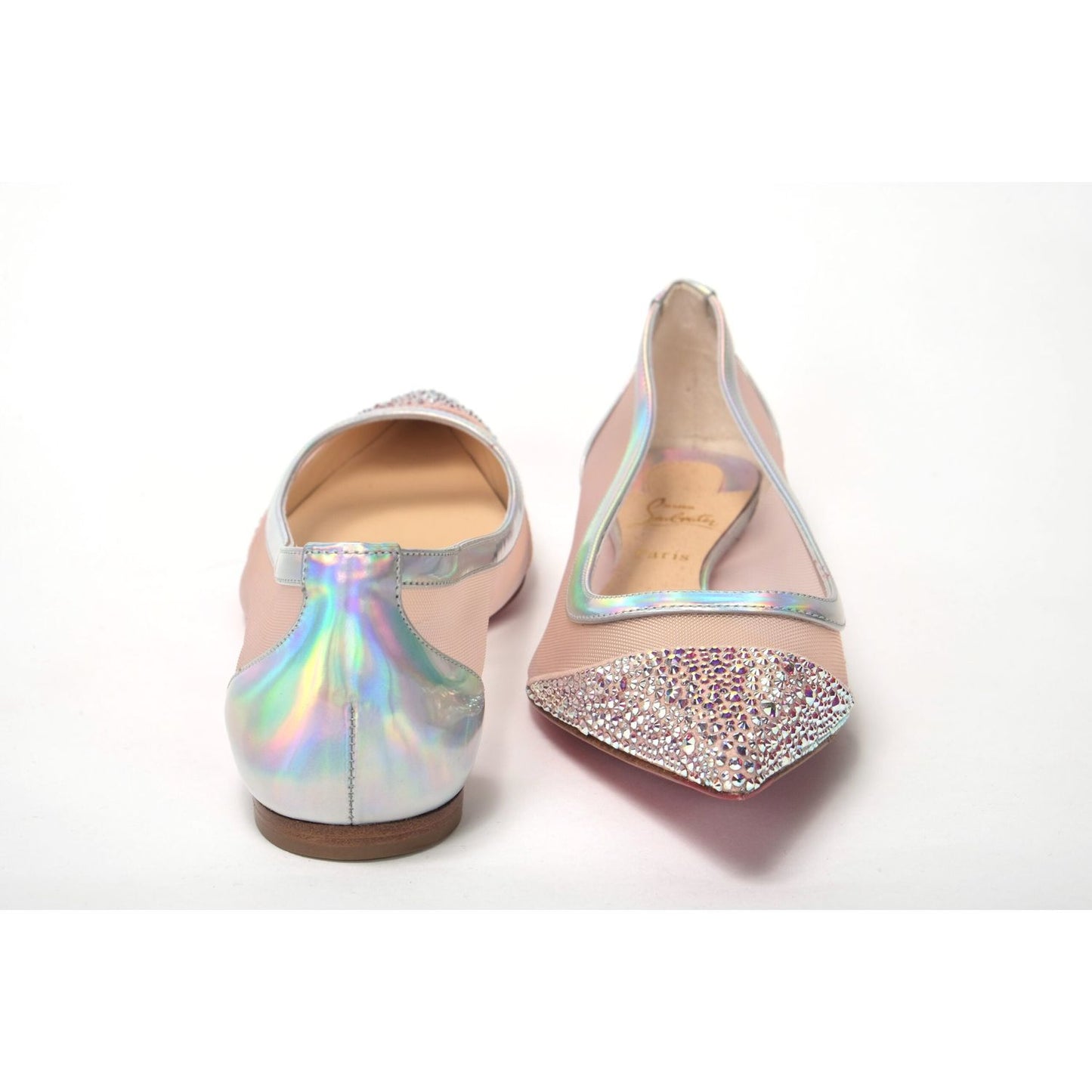 Christian Louboutin Silver Rose Flat Point Crystals Toe Shoe Christian Louboutin