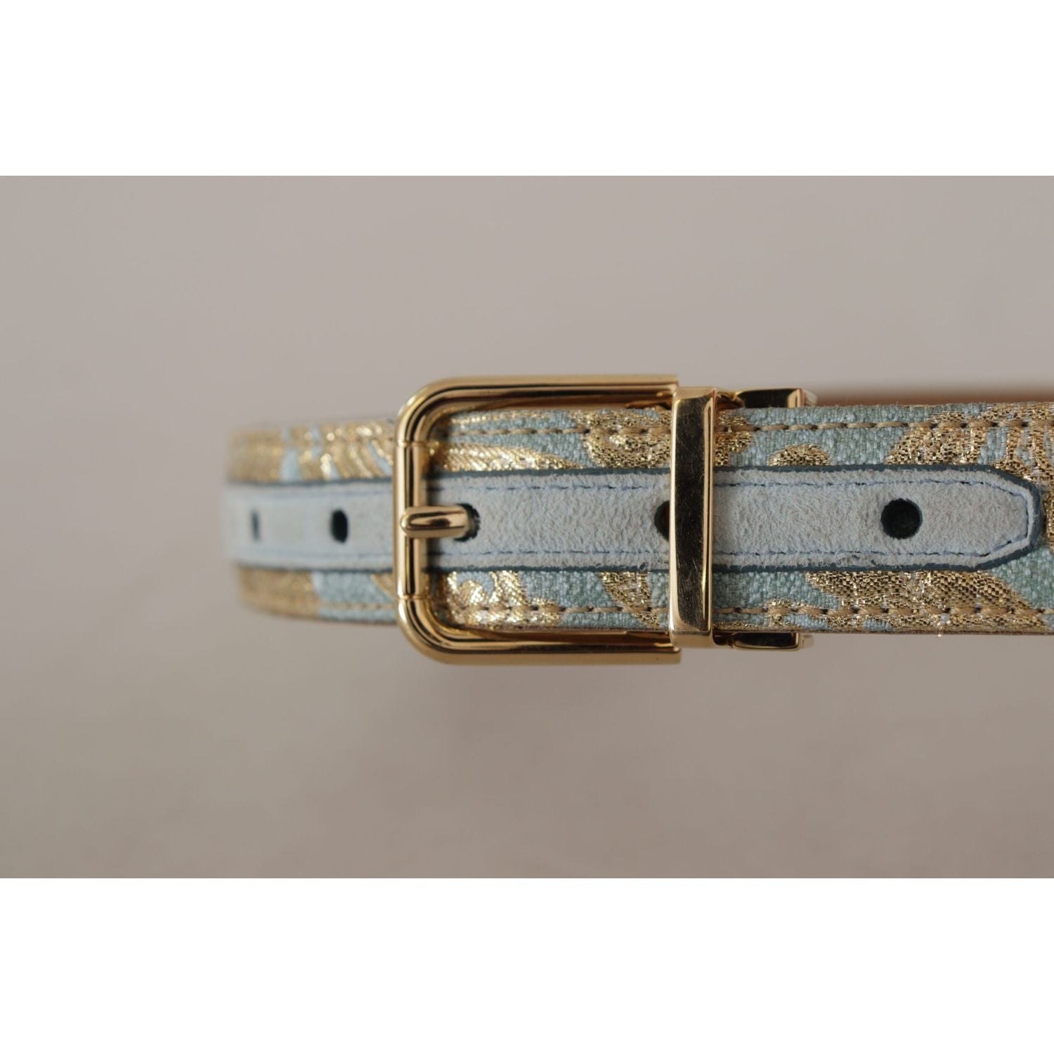 Dolce & Gabbana Elegant Light Blue Leather Belt with Gold Buckle