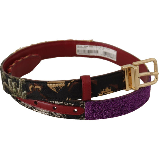 Dolce & Gabbana Multicolor Canvas Leather Belt with Engraved Buckle Dolce & Gabbana