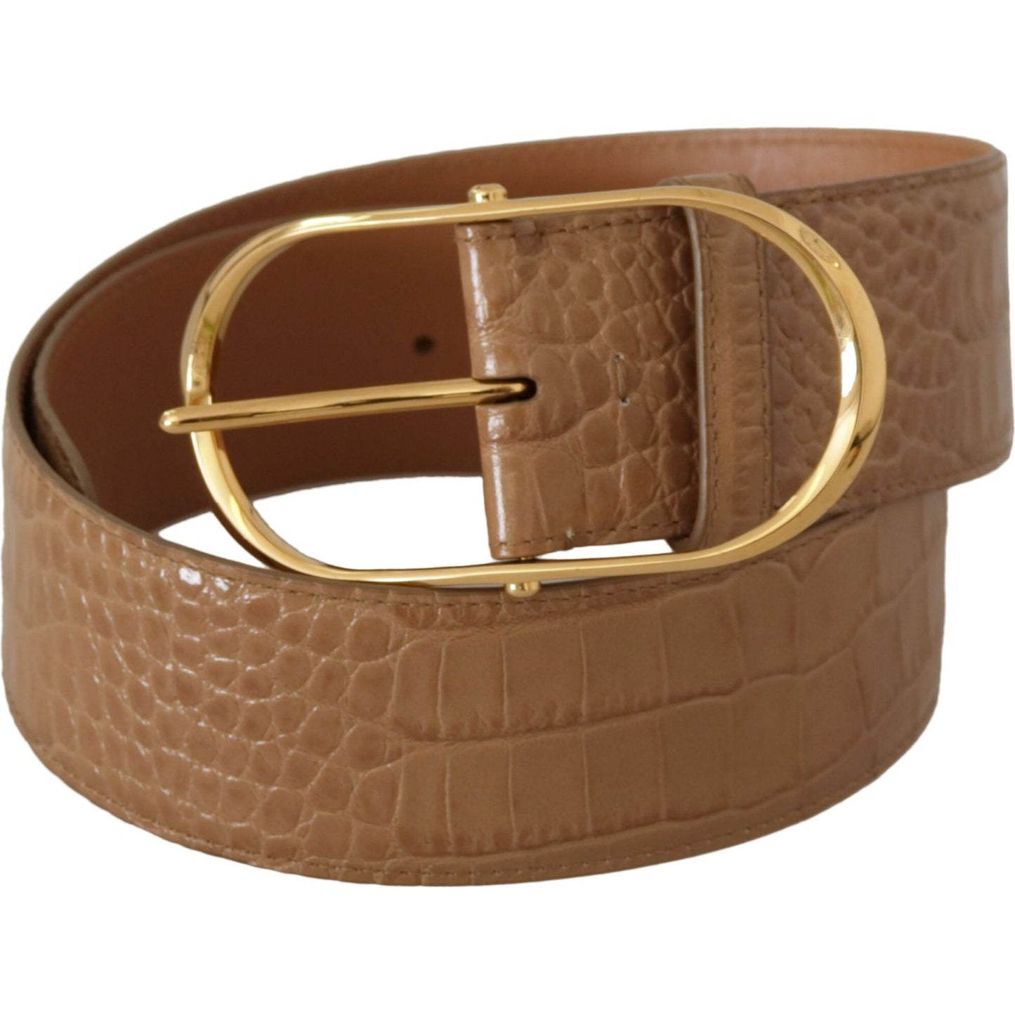 Dolce & Gabbana Elegant Beige Leather Belt with Engraved Buckle Dolce & Gabbana