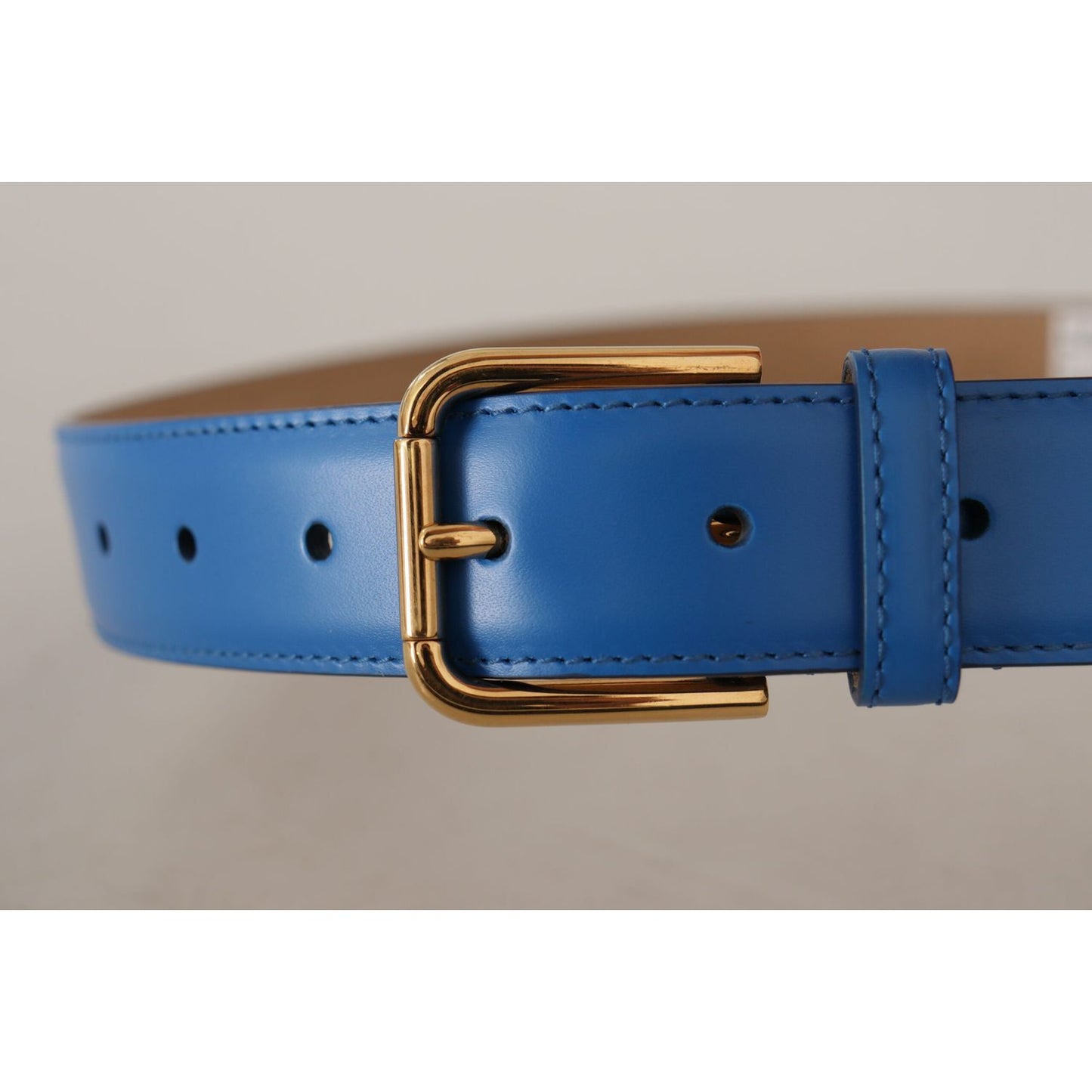 Dolce & Gabbana Elegant Blue Leather Belt with Engraved Buckle Dolce & Gabbana