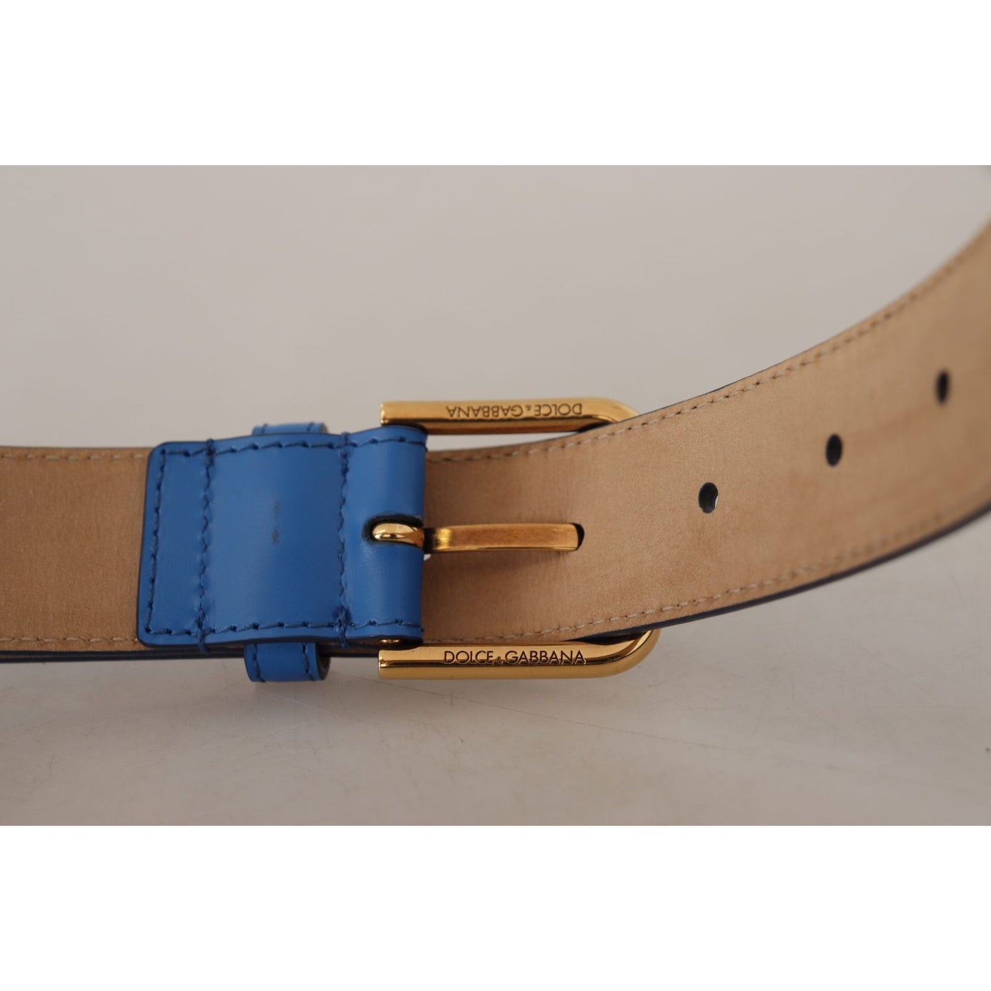 Dolce & Gabbana Elegant Blue Leather Belt with Engraved Buckle Dolce & Gabbana