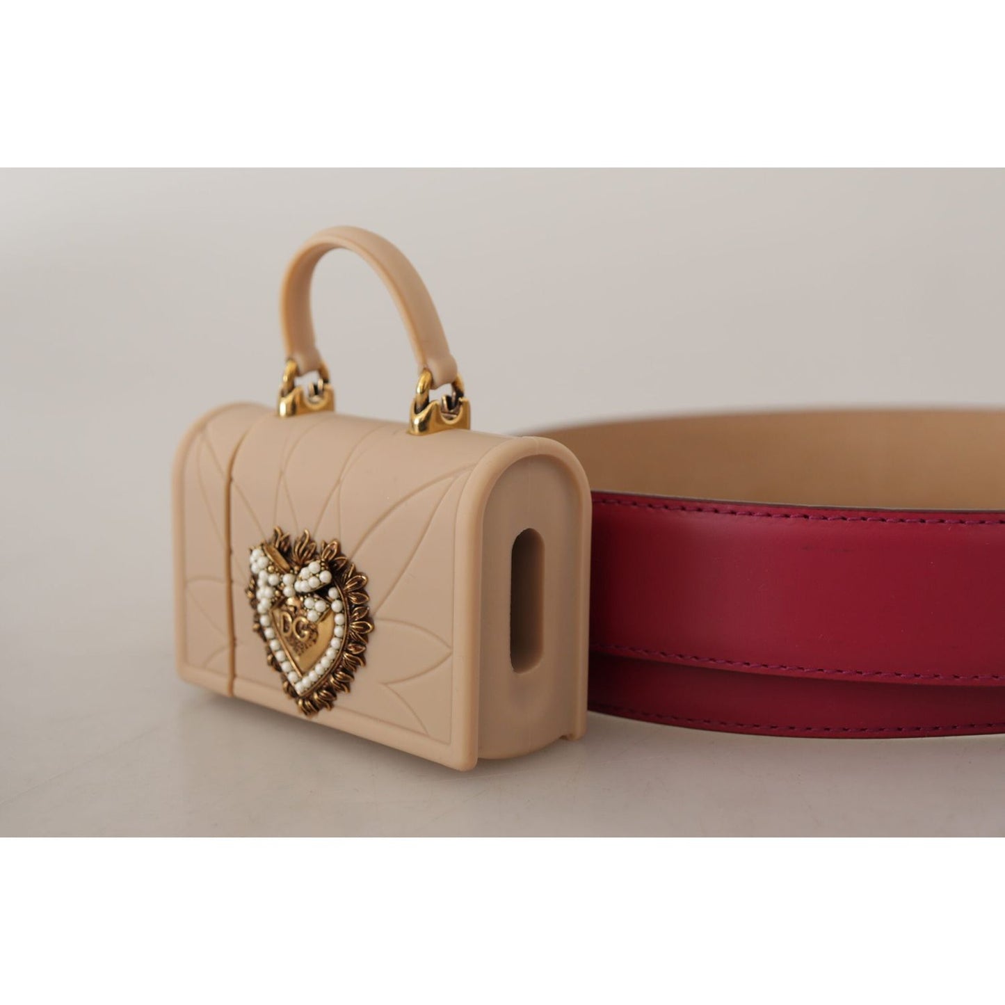 Dolce & Gabbana Elegant Pink Leather Belt with Headphone Case Dolce & Gabbana