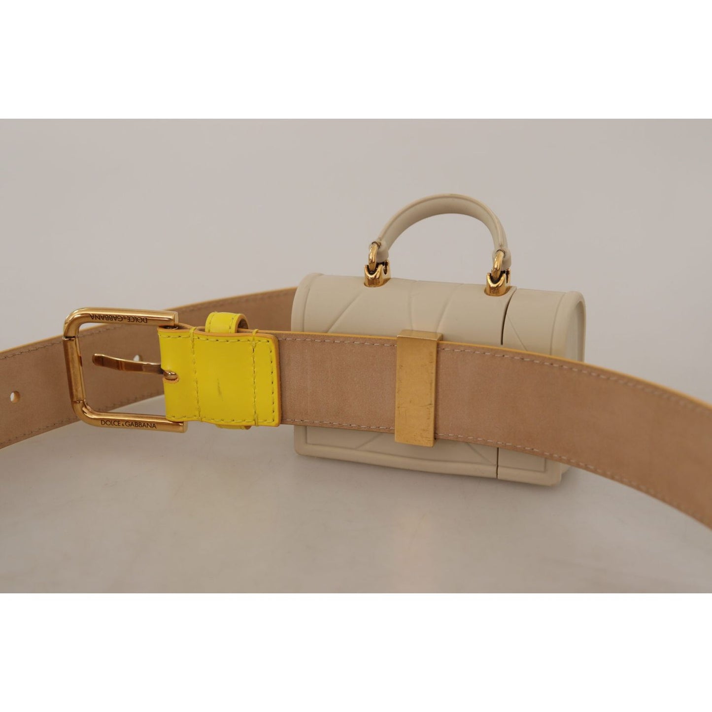 Dolce & Gabbana Chic Yellow Leather Belt with Headphone Case Dolce & Gabbana