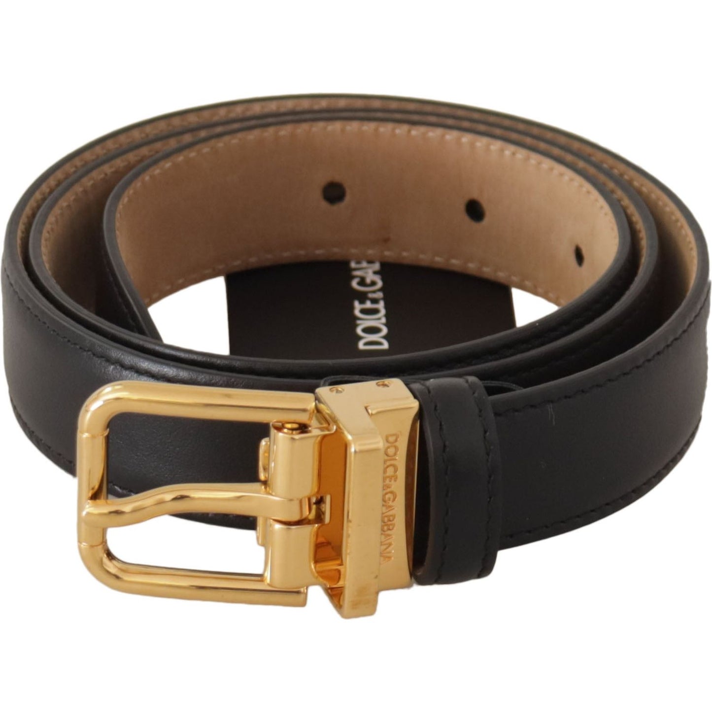 Dolce & Gabbana Elegant Black Leather Belt with Engraved Buckle Dolce & Gabbana