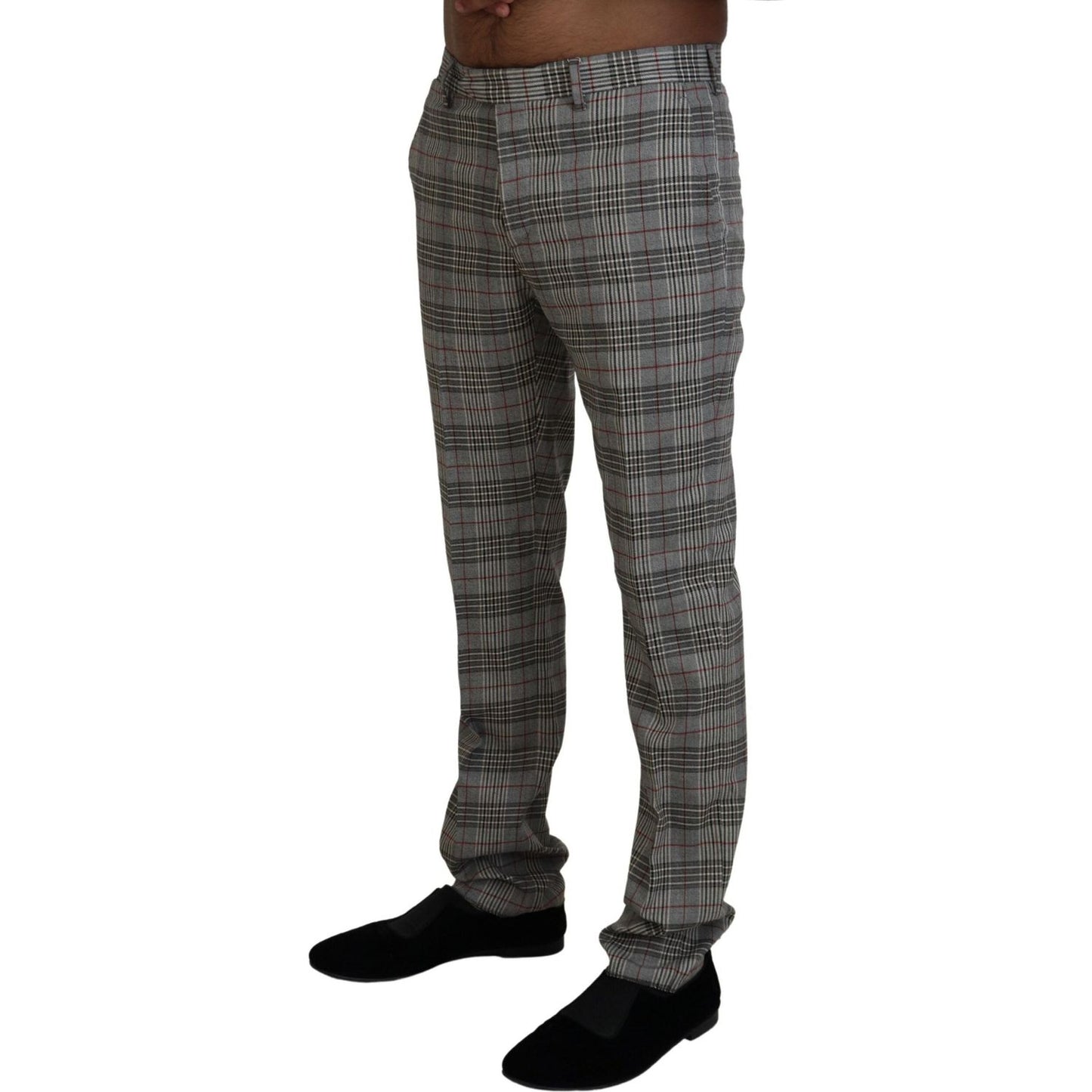 BENCIVENGA Elegant Gray Checkered Slim Men's Pants BENCIVENGA