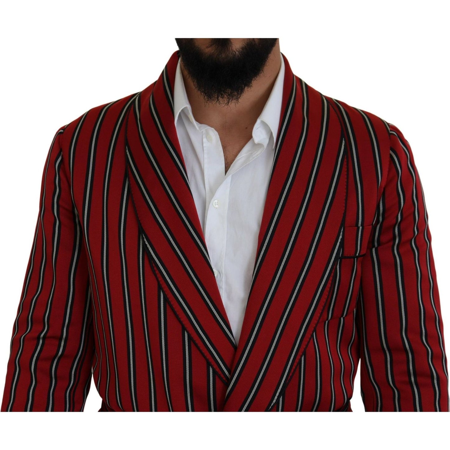 Dolce & Gabbana Elegant Red Striped Long Robe Luxury Wear Dolce & Gabbana