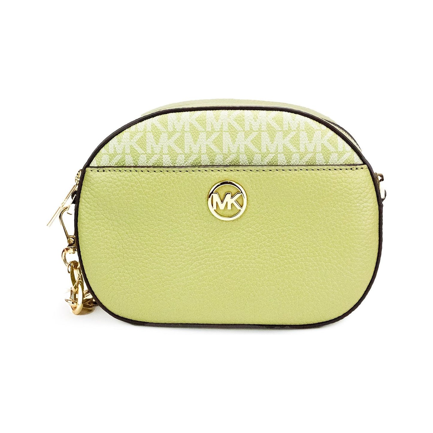 Michael Kors Jet Set Glam Light Sage Leather Front Pocket Oval Crossbody Handbag Michael Kors