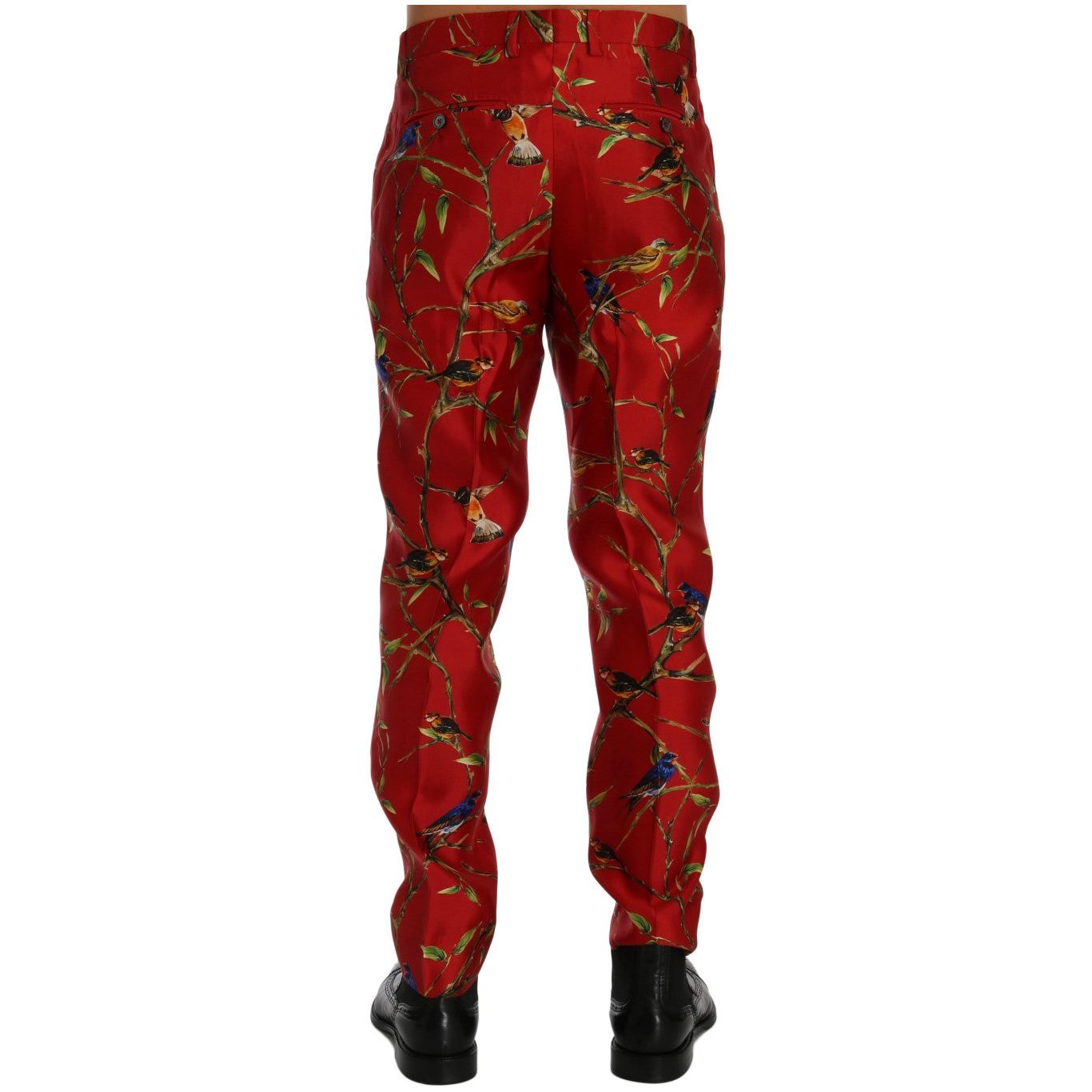 Dolce & Gabbana Elegant Silk Dress Trousers in Red Bird Print Dolce & Gabbana