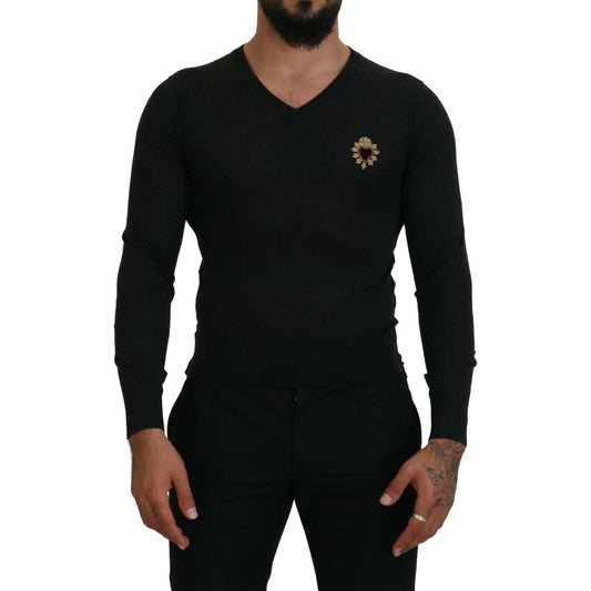 Dolce & Gabbana V-Neck Cashmere Sweater with Heart Embroidery Dolce & Gabbana