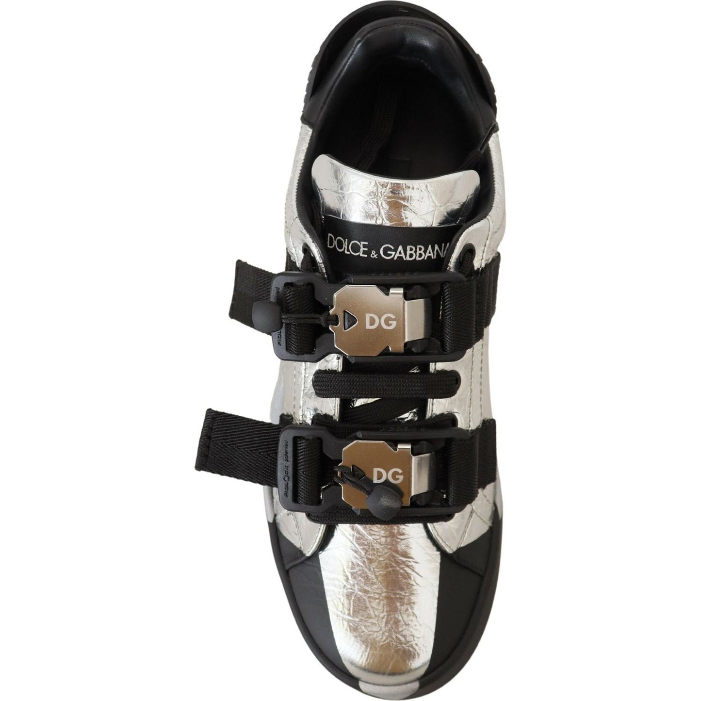 Dolce & Gabbana Exclusive Silver and Black Low Top Leather Sneakers Dolce & Gabbana