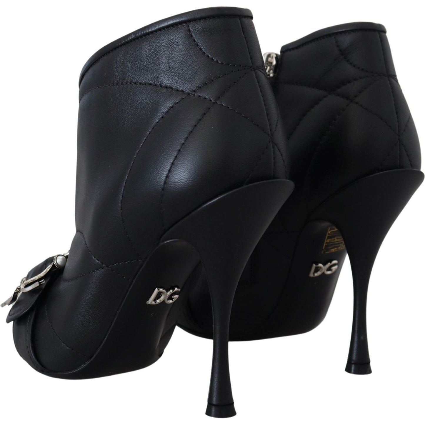 Dolce & Gabbana Elegant Black Quilted Leather Booties Dolce & Gabbana