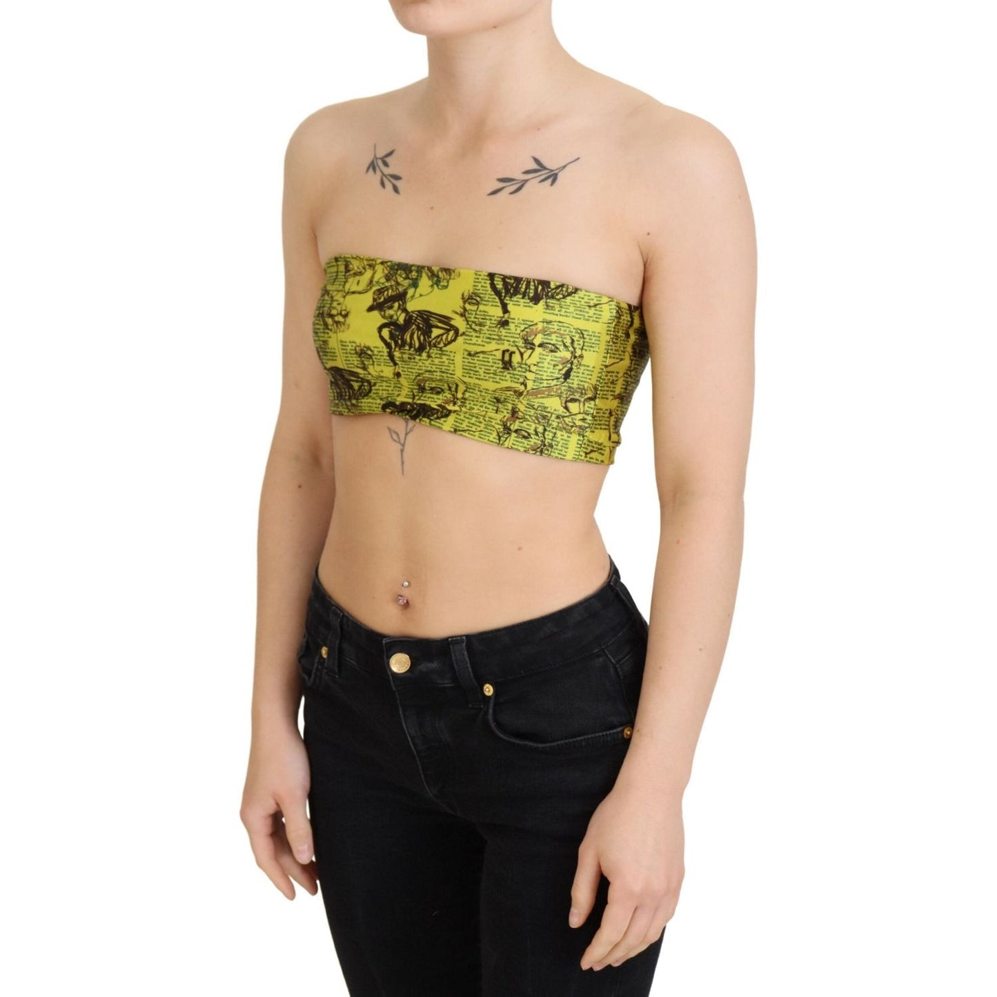 John Galliano Chic Cropped Stretch Top Bra in Multicolor Print John Galliano